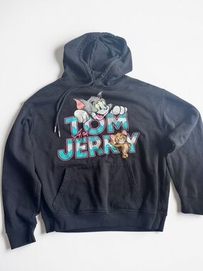 Tom and Jerry Hoodie Small Black Graphic Cartoon Sweatshirt